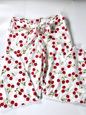 Red Ginger Red And White Sz S M Cotton Cherry Print Pattern Pants Adorable